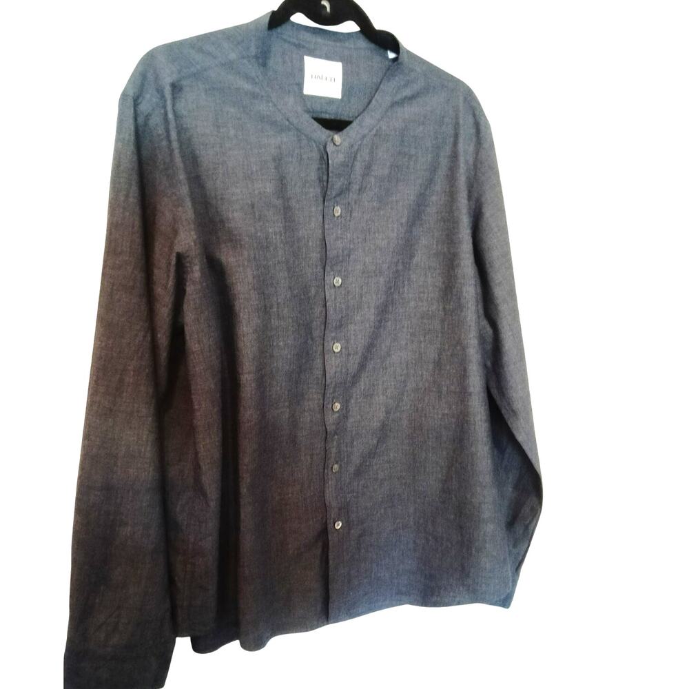 BATCH Men's Band Collar Blue Chambray Shirt  - XL